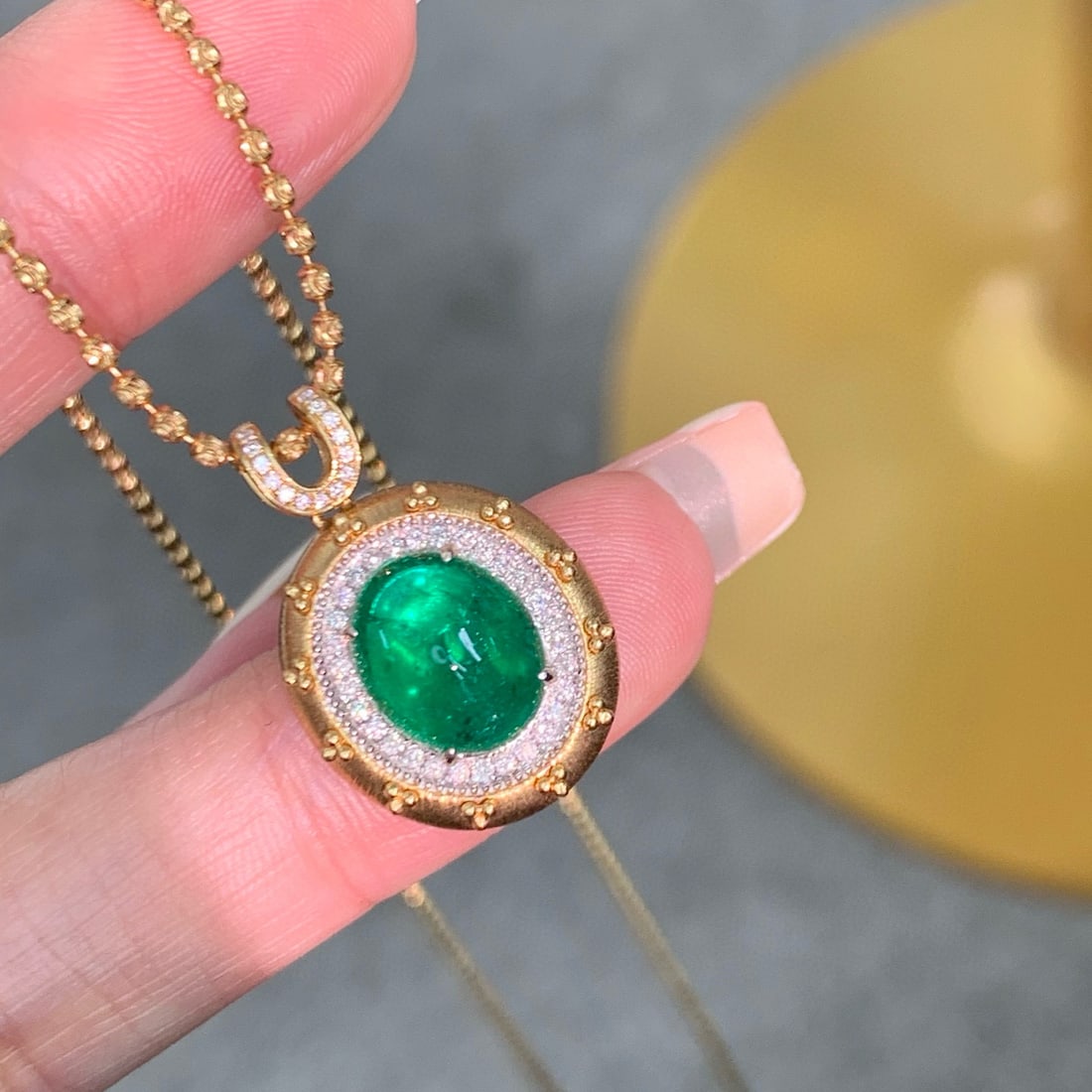 14k Gold 2.95 Ctw Natural Emerald & Diamond Pendant( Without Chain ) - 2