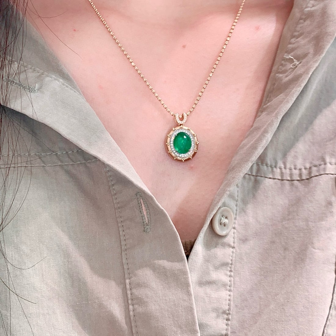 14k Gold 2.95 Ctw Natural Emerald & Diamond Pendant( Without Chain ) - 4