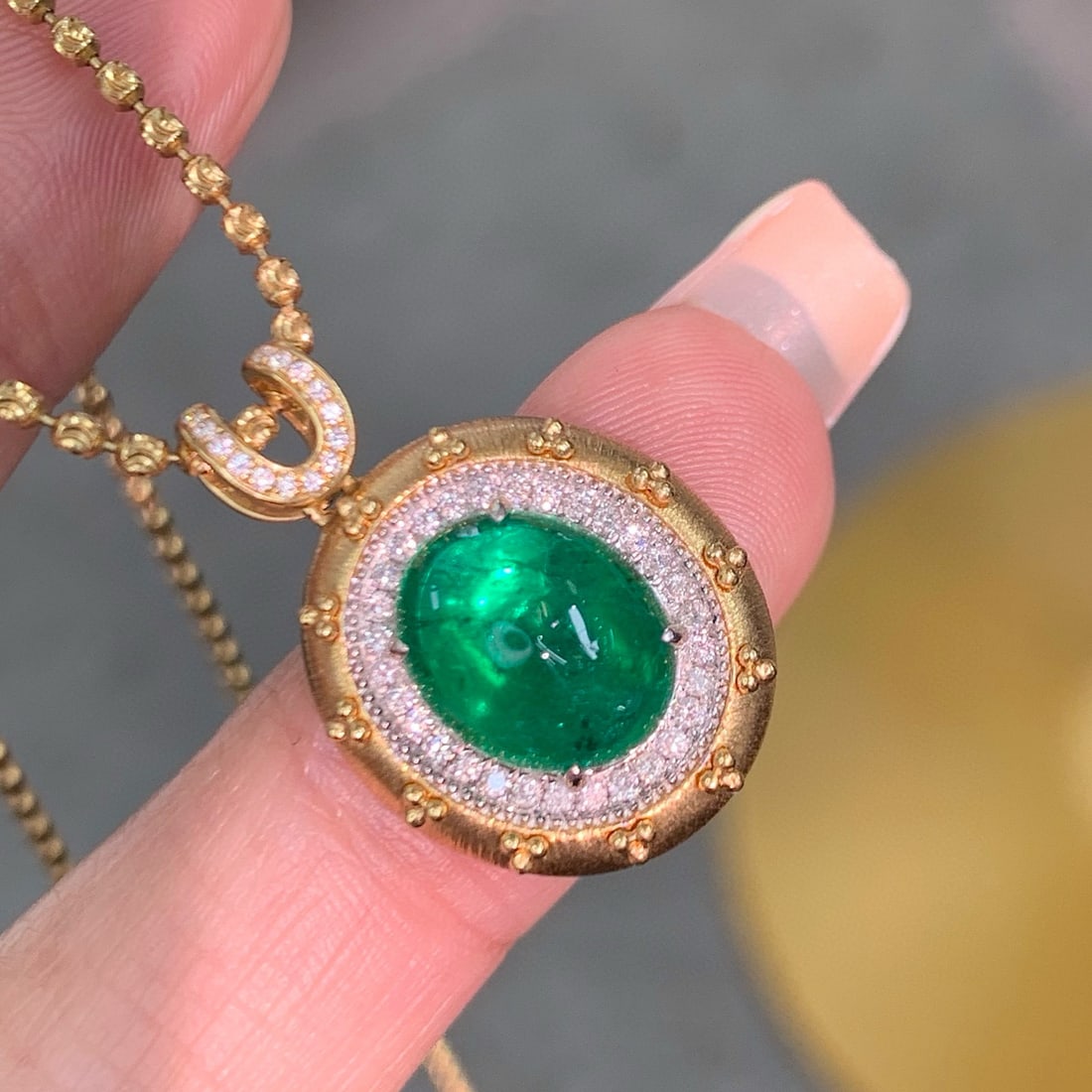 14k Gold 2.95 Ctw Natural Emerald & Diamond Pendant( Without Chain ) - 5