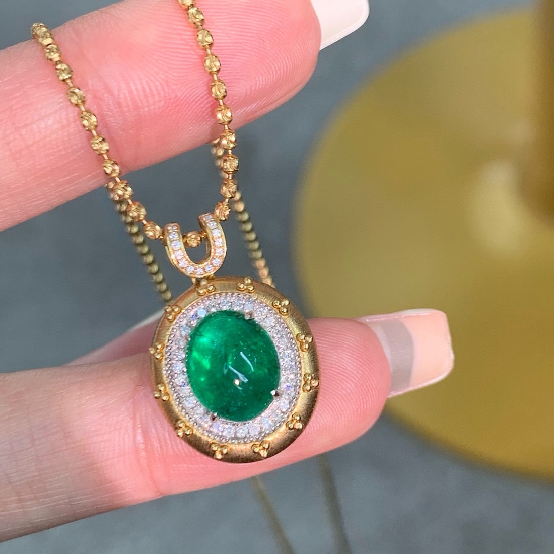 14k Gold 2.95 Ctw Natural Emerald & Diamond Pendant( Without Chain ) - 6
