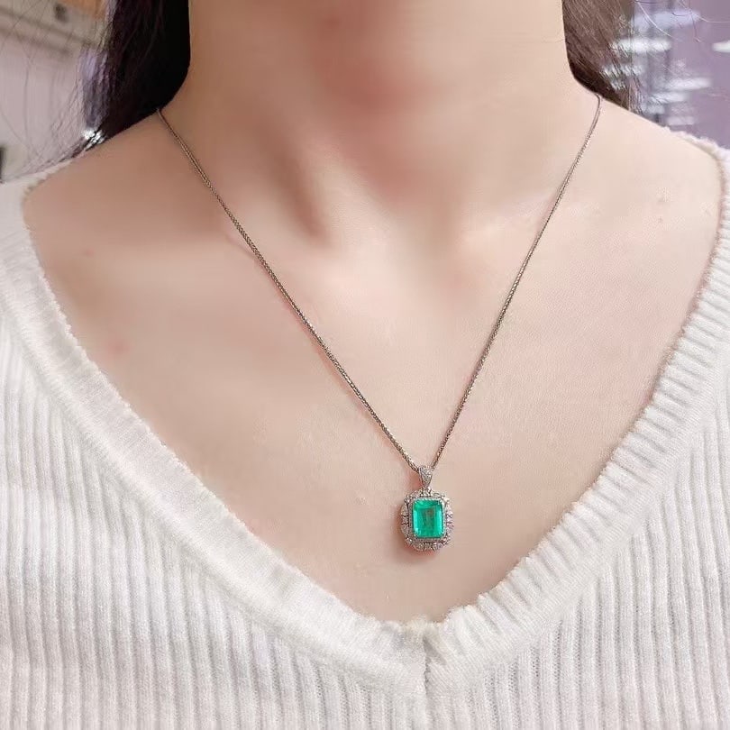 14k Gold 2.26 Ct Natural Emerald & Diamond Pendant( Without Chain ) - 2