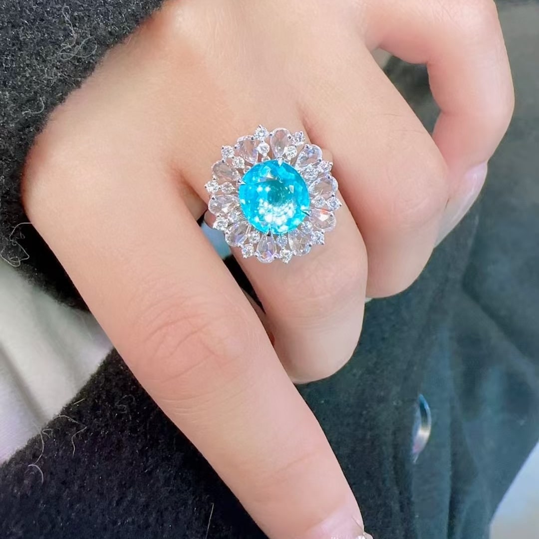 14k Gold 3.28 Ctw Natural Paraiba Tourmaline & Diamond Ring - 2