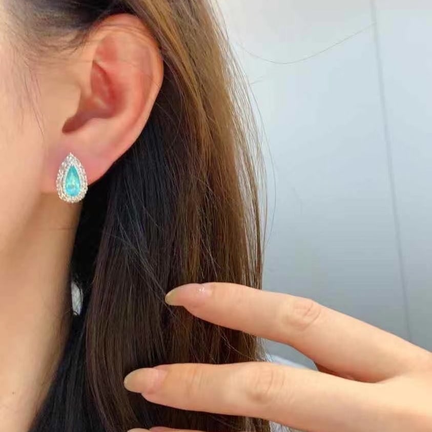 14k Gold 2.77 Ctw Natural Paraiba Tourmaline & Diamond Earrings - 2