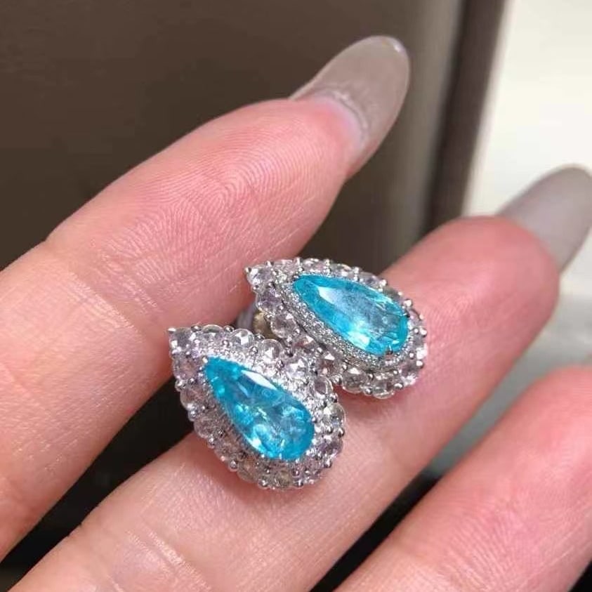 14k Gold 2.77 Ctw Natural Paraiba Tourmaline & Diamond Earrings - 3
