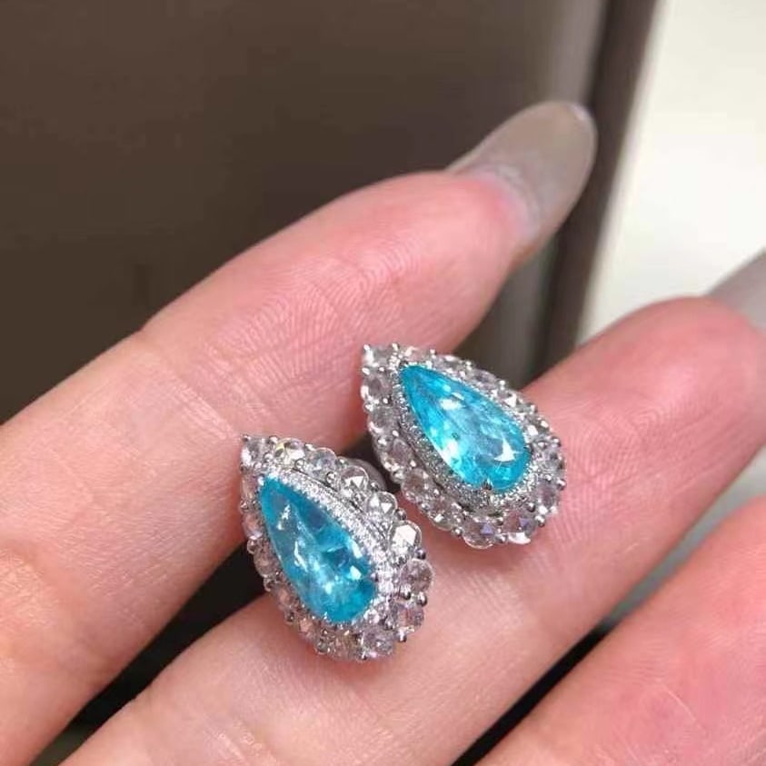 14k Gold 2.77 Ctw Natural Paraiba Tourmaline & Diamond Earrings - 4
