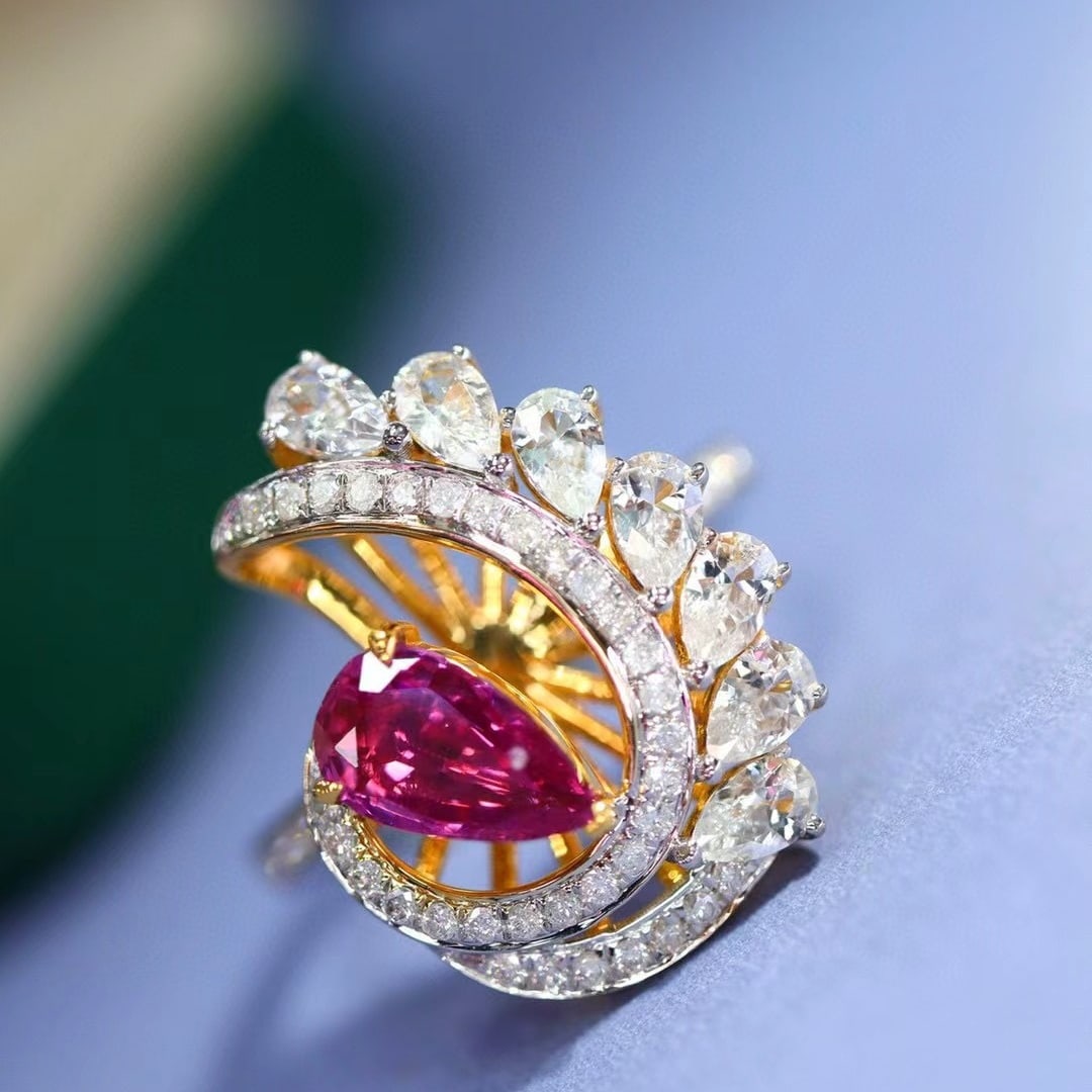 14k Gold 1.22 Ctw Natural Sapphire & Diamond Ring: Ref:230986256 // gold content:14k gold // ring size:7. 25us // // main gemstone:sapphire // shape:pear // carat weight:1. 0ct // color:pink // treatment:natural // // adjacent gemstone 2 : diamond //