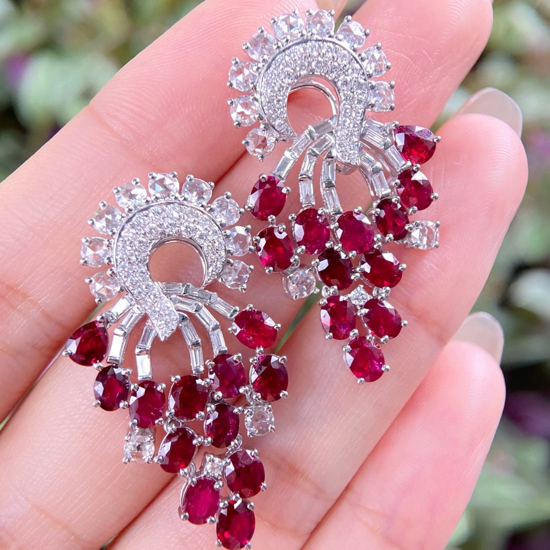 14k Gold 18.60 Ctw Natural Ruby & Diamond Earrings - 2