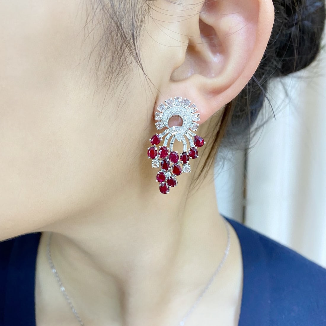 14k Gold 18.60 Ctw Natural Ruby & Diamond Earrings - 3