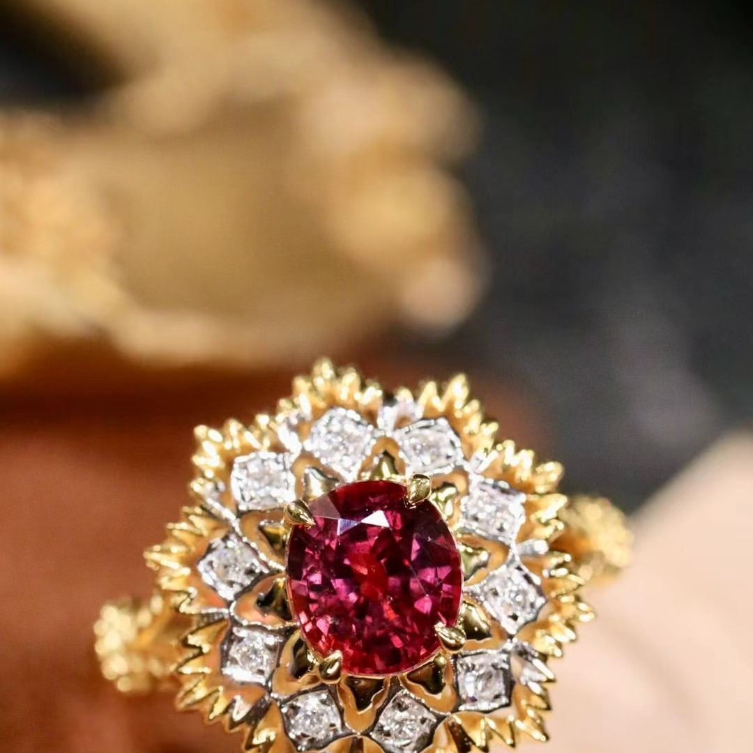 14k Gold 1.11 Ctw Natural Ruby & Diamond Ring: Ref:230986258 // gold content:14k gold // ring size:7. 25us // // main gemstone:ruby // shape:oval // carat weight:1. 03ct // color:red // treatment:natural // // adjacent gemstone 2 : diamond // shap