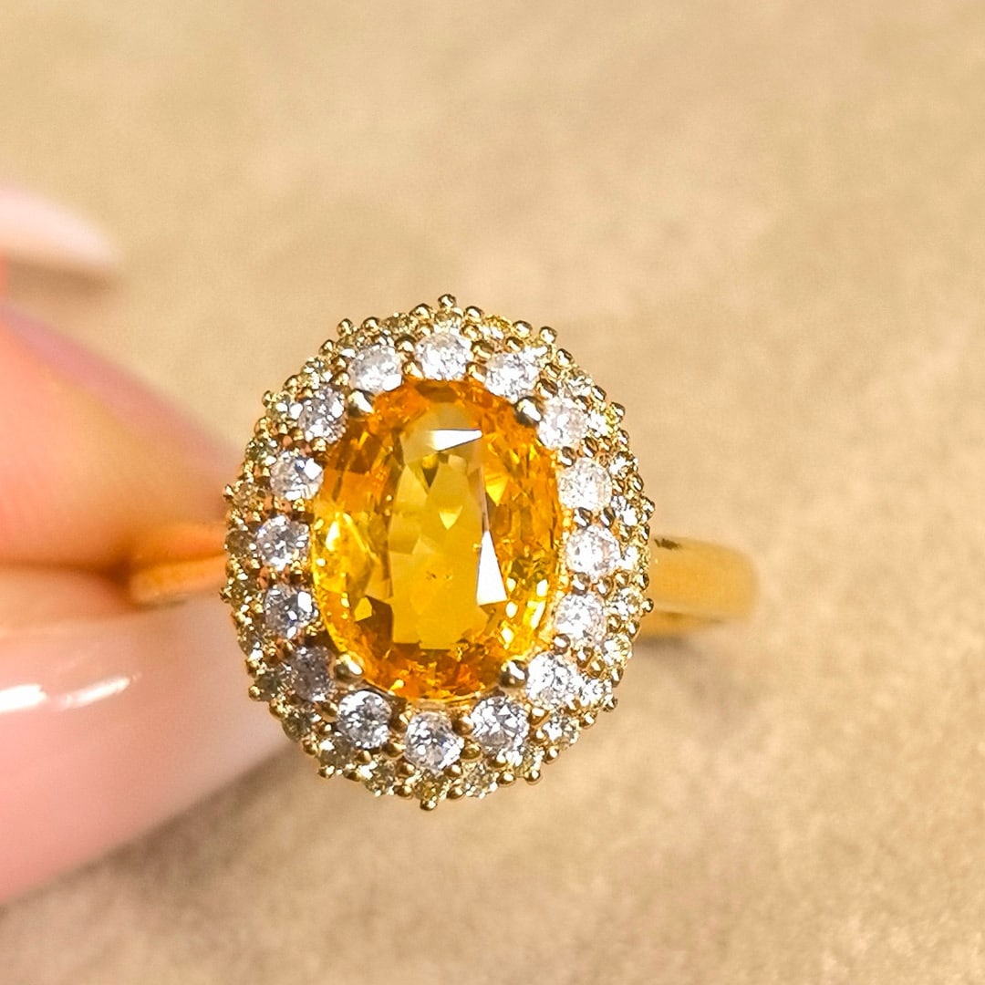 14k Gold 2.66 Ctw Natural Sapphire & Diamond Ring: Ref:230986259 // gold content:14k gold // ring size:7. 25us // // main gemstone:sapphire // shape:oval // carat weight:2. 08ct // color:yellow // treatment:natural // // adjacent gemstone 2 : diamond