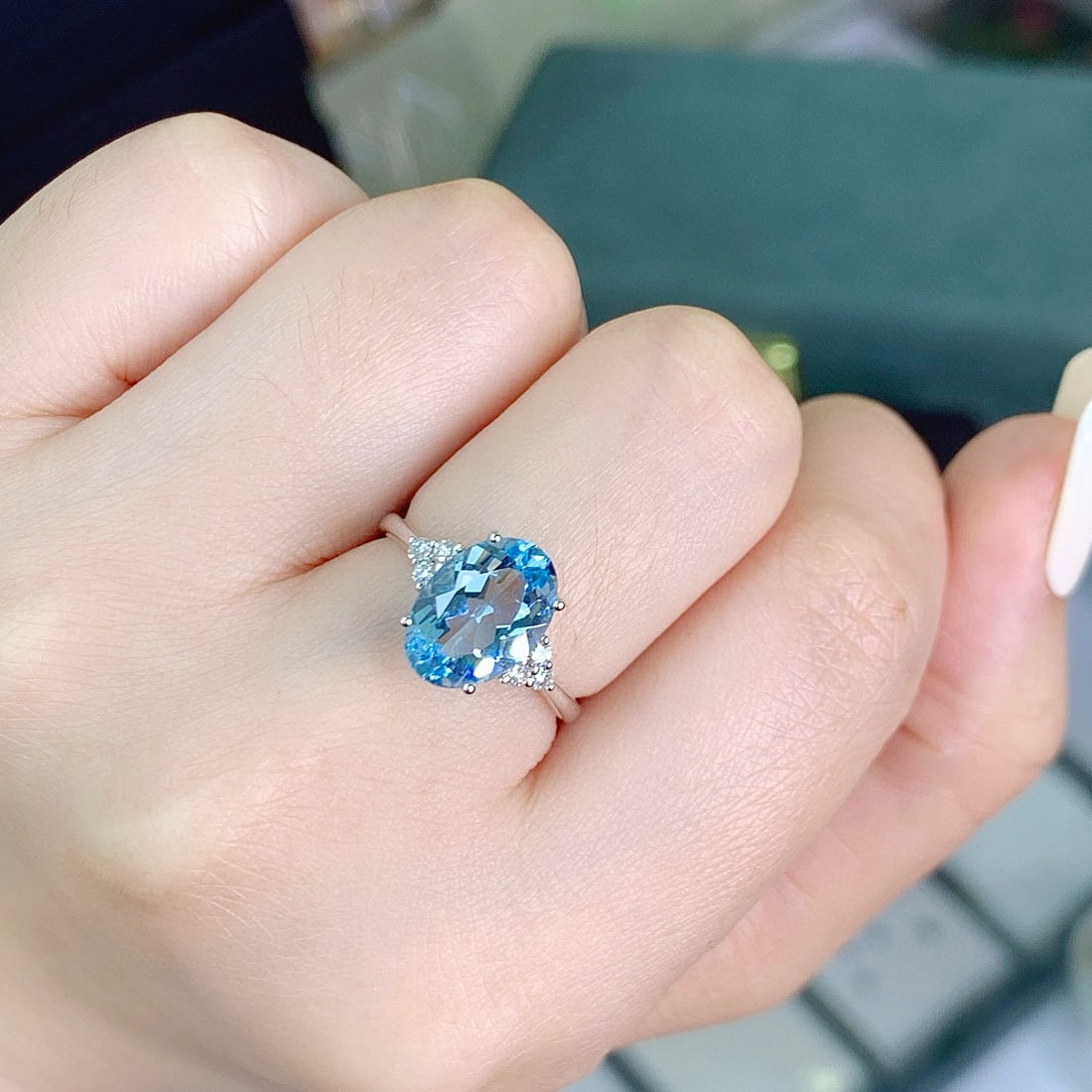 14k Gold 2.36 Ctw Natural Aquamarine & Diamond Ring - 5