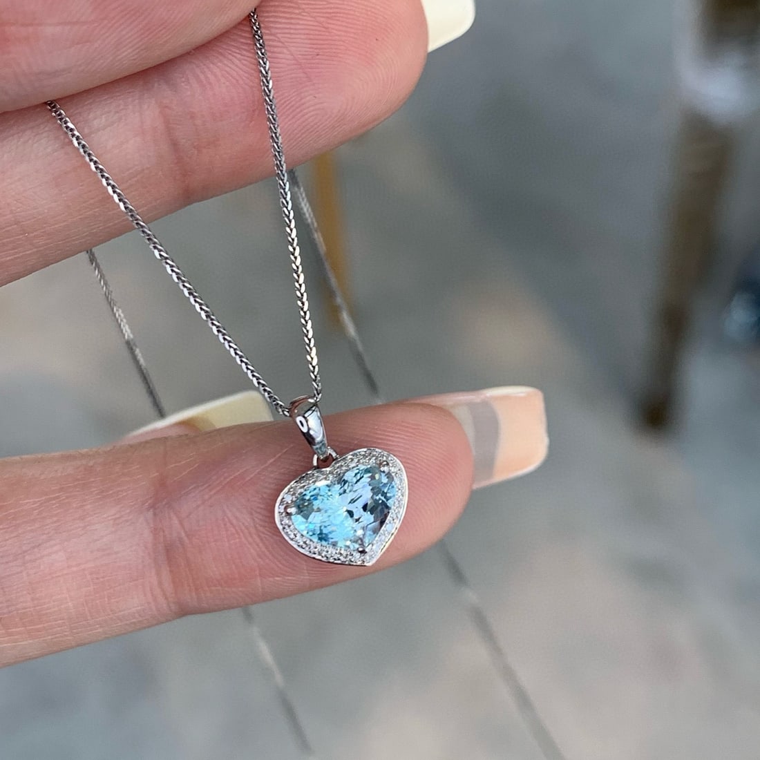 14k Gold 0.90 Ct Natural Aquamarine & Diamond Pendant( Without Chain ) - 3