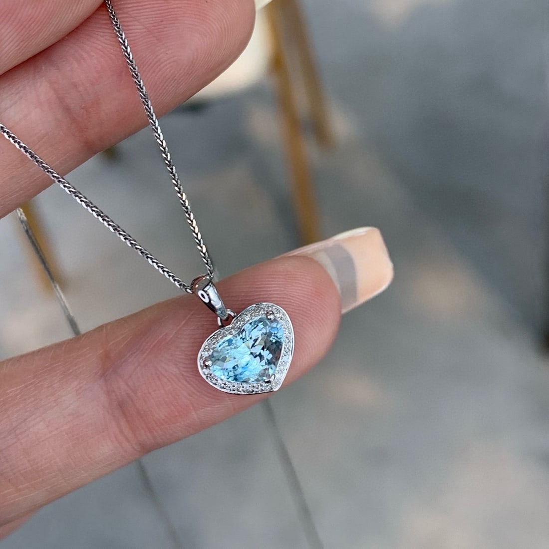 14k Gold 0.90 Ct Natural Aquamarine & Diamond Pendant( Without Chain ) - 4