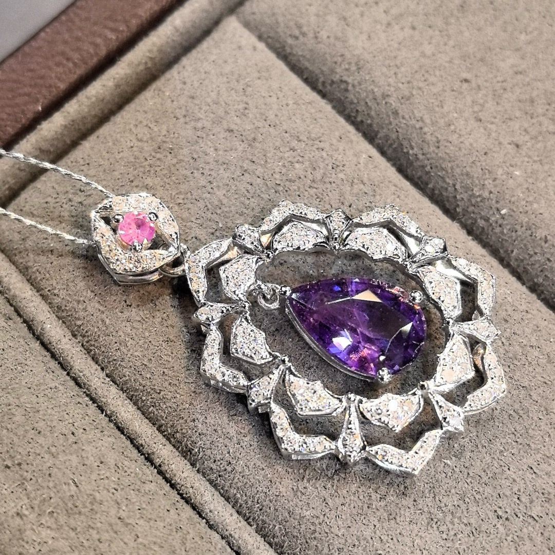 14k Gold 1.99 Ctw Natural Sapphire & Diamond Pendant( Without Chain ) - 2