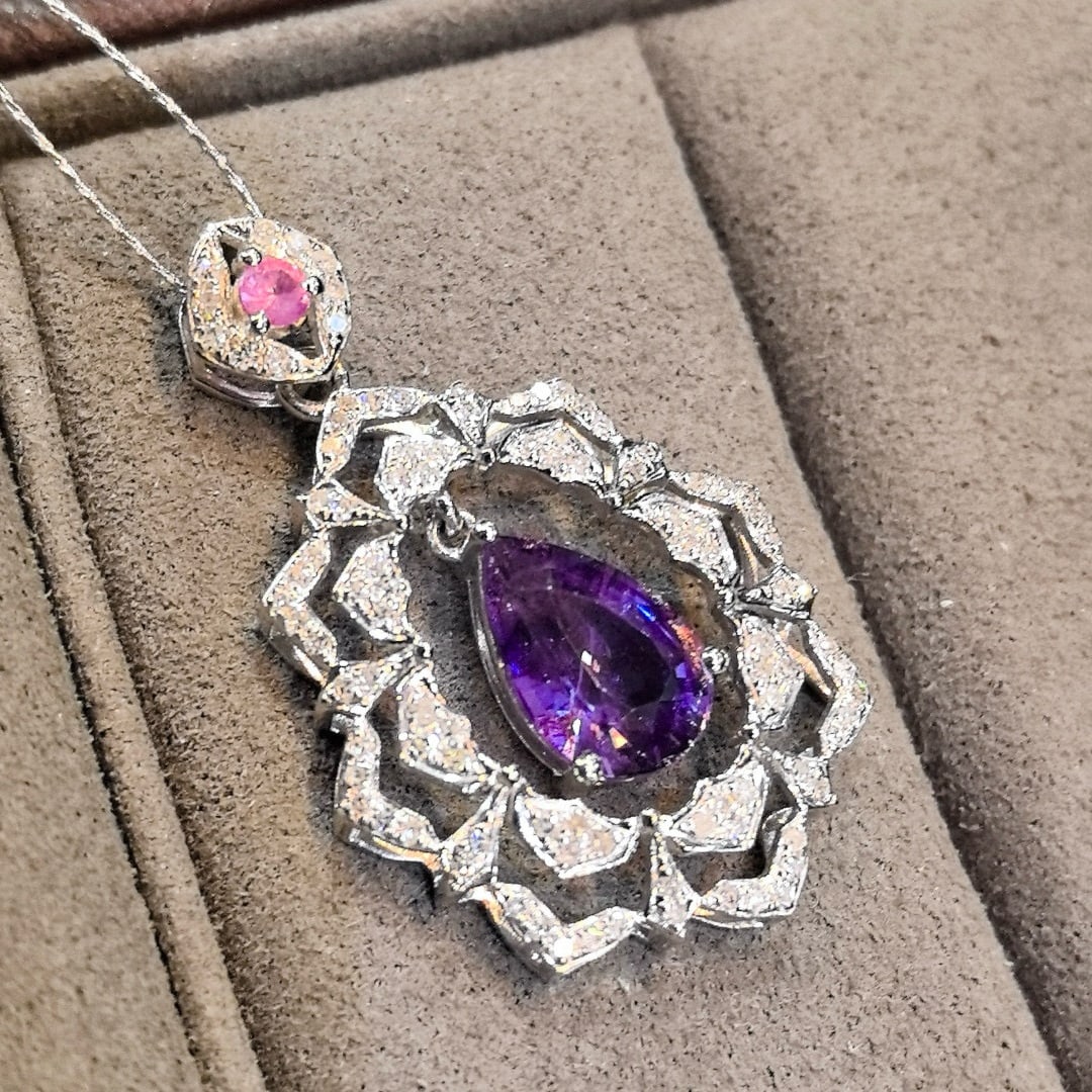 14k Gold 1.99 Ctw Natural Sapphire & Diamond Pendant( Without Chain ) - 4