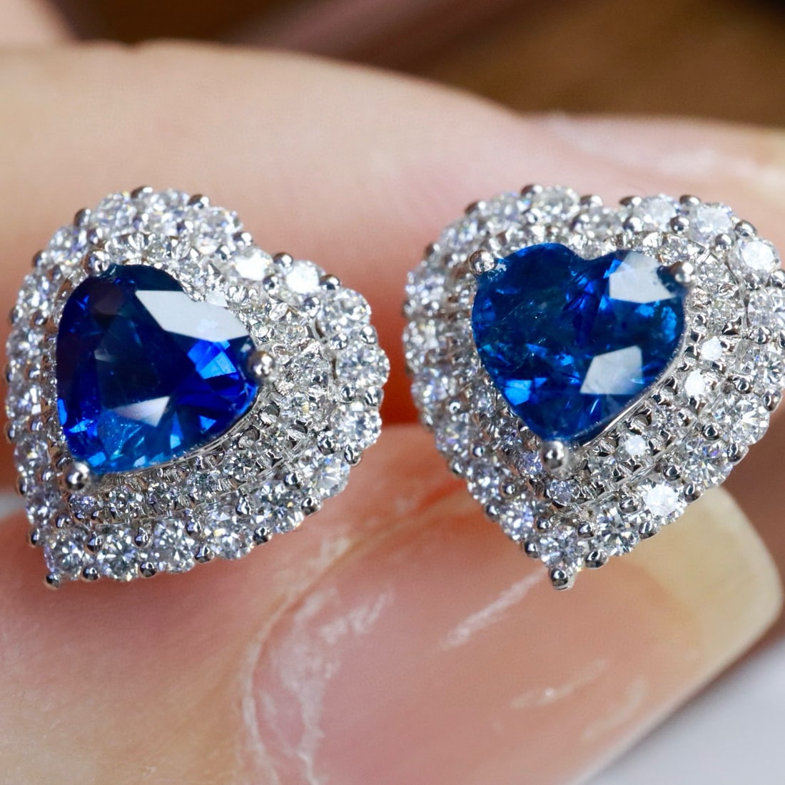 14k Gold 2.00 Ctw Natural Sapphire & Diamond Earrings - 6
