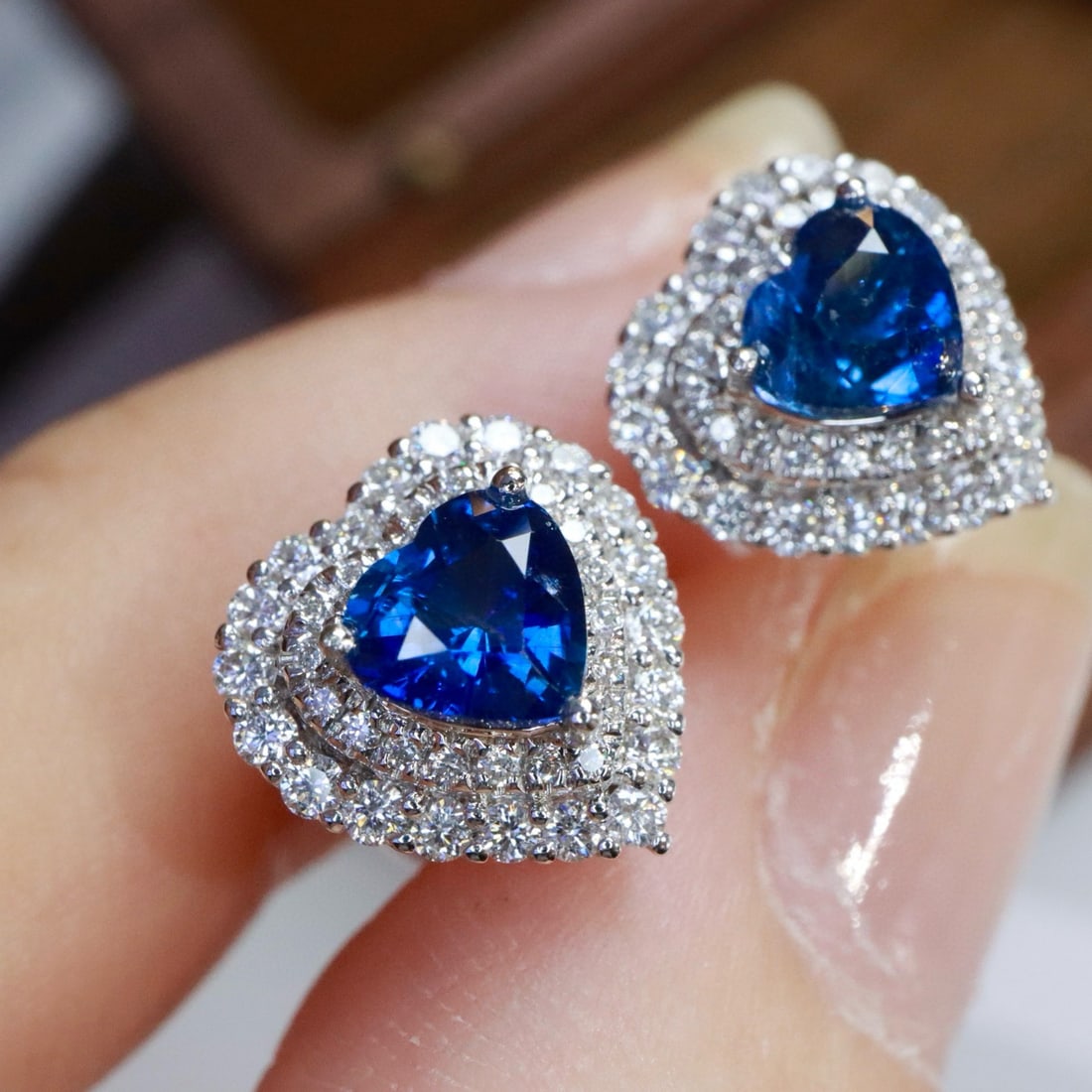 14k Gold 2.00 Ctw Natural Sapphire & Diamond Earrings - 7