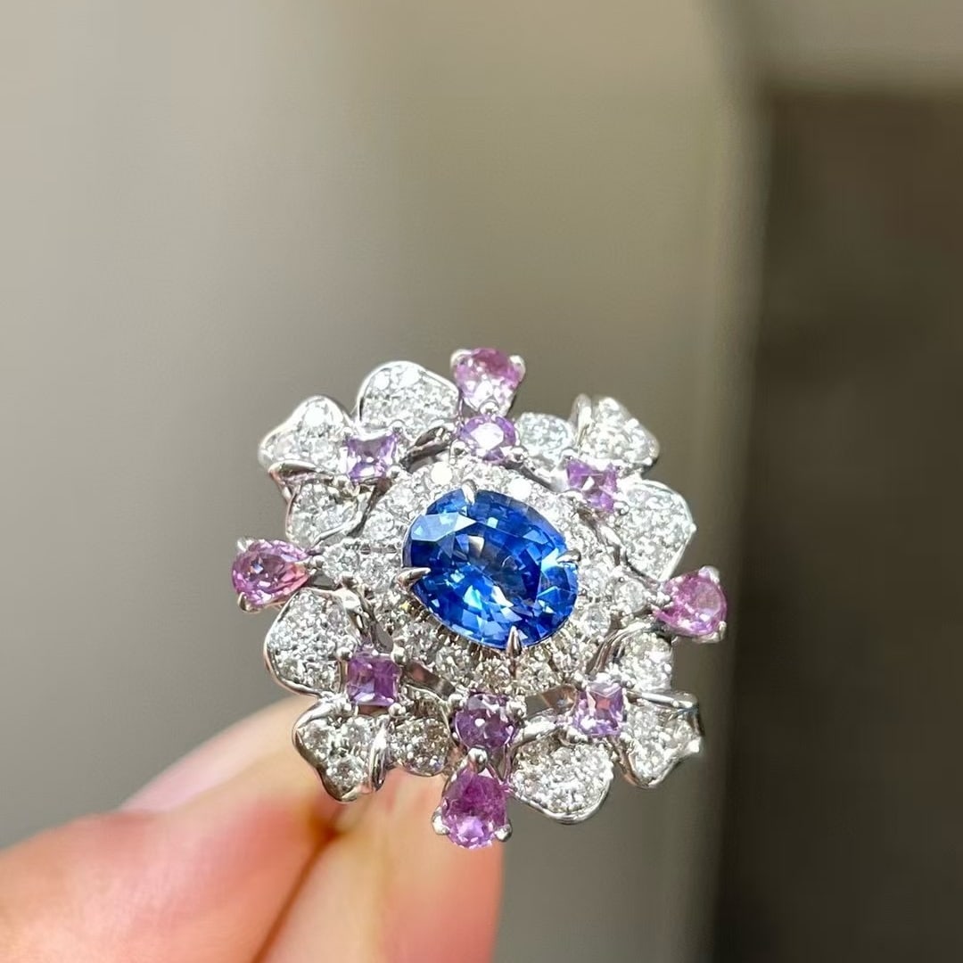 14k Gold 1.30 Ct Natural Sapphire & Diamond Ring: Ref:230986267 // gold content:14k gold // ring size:7. 25us // // main gemstone:sapphire // shape:oval // carat weight:1. 30ct // color:blue // treatment:natural // // adjacent gemstone 2 : diamond