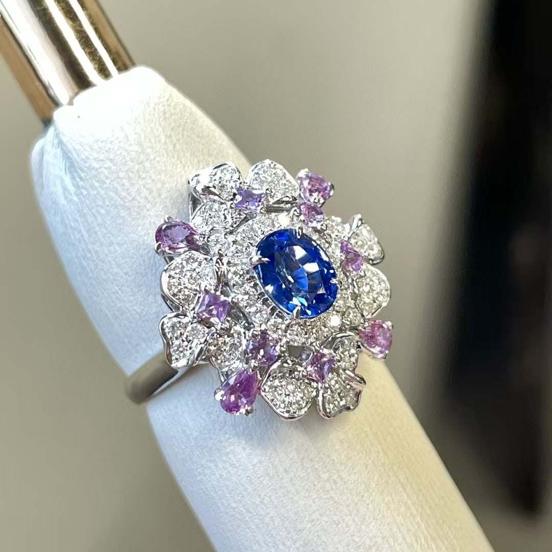 14k Gold 1.30 Ct Natural Sapphire & Diamond Ring - 4