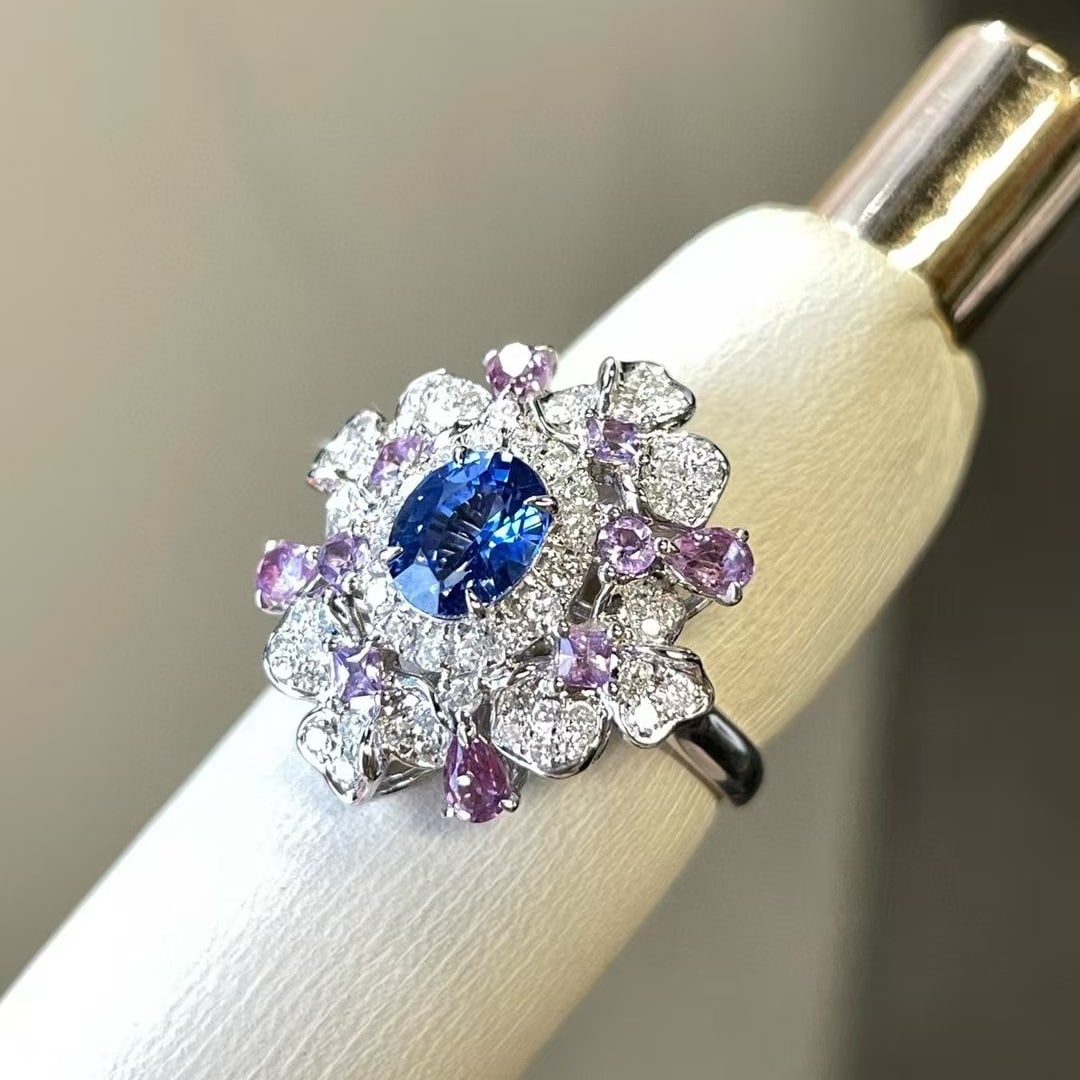 14k Gold 1.30 Ct Natural Sapphire & Diamond Ring - 5