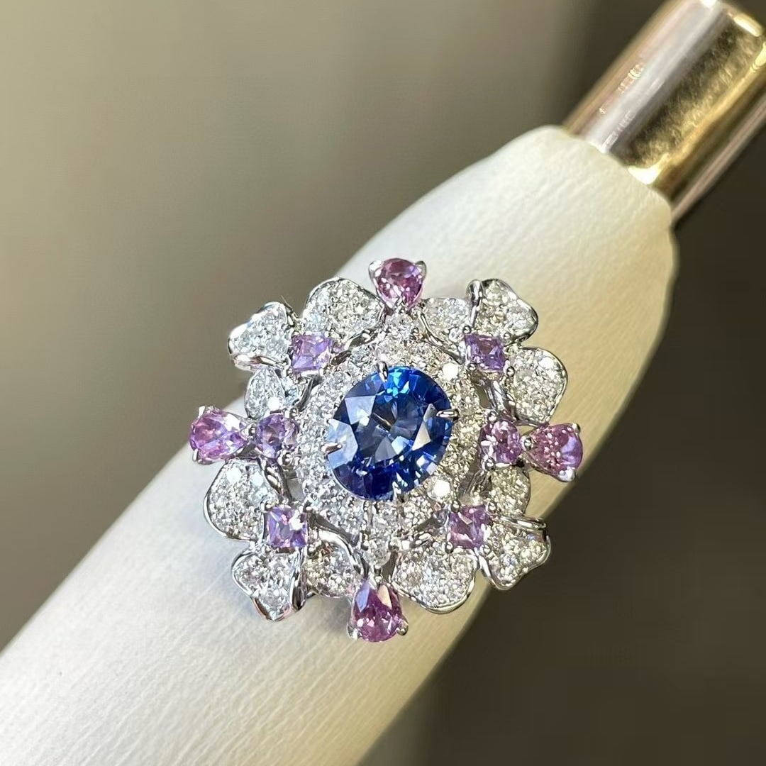 14k Gold 1.30 Ct Natural Sapphire & Diamond Ring - 6