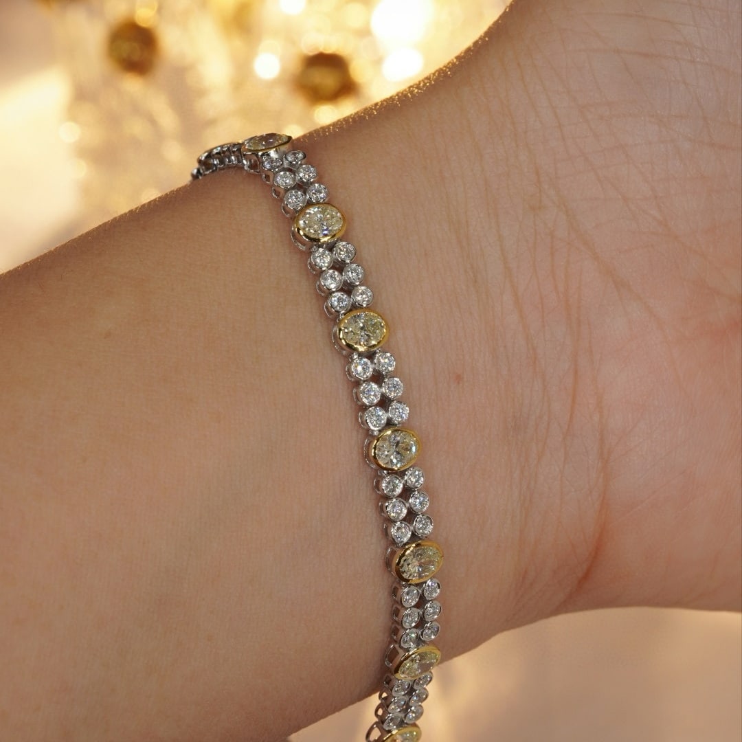 14k Gold 5.15 Ctw Natural Yellow Diamond & Diamond Bracelet - 5