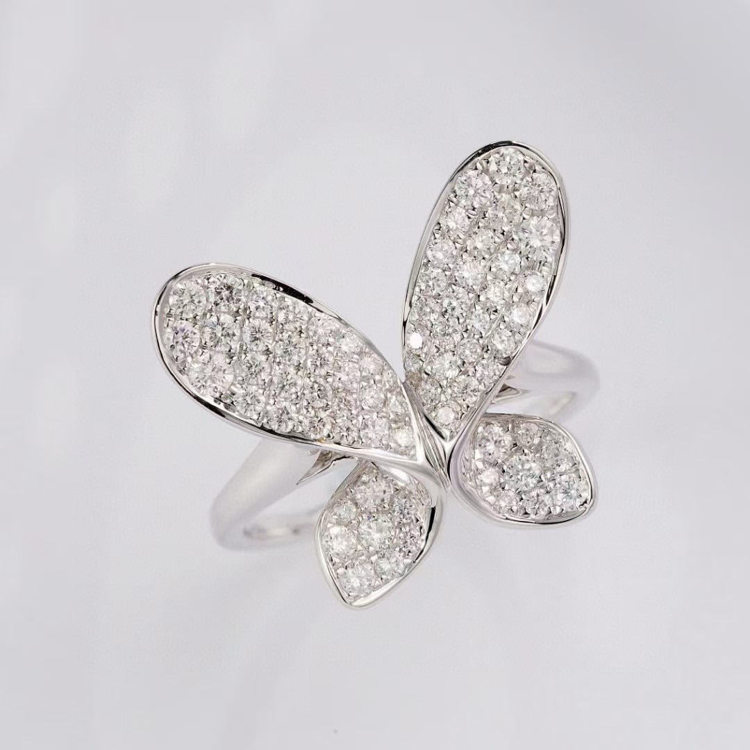 14k Gold 1.09 Ct Natural H Diamond & Butterfly Ring: Ref:230986271 // gold content:14k gold // ring size:7. 25us // // main gemstone:diamond // shape:round // carat weight:1. 09ct // clarity grade:vs-si // color:h // treatment:natural // cut grade:g //