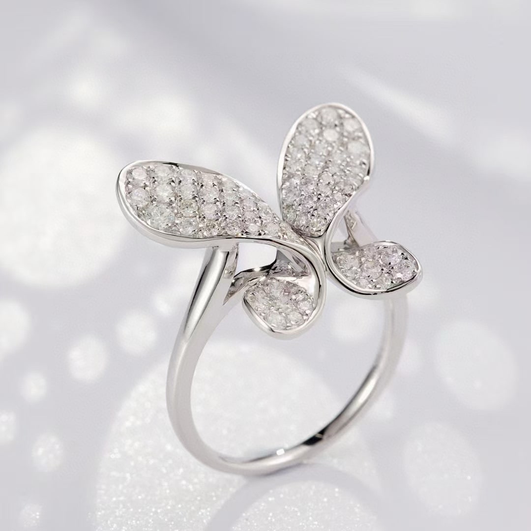 14k Gold 1.09 Ct Natural H Diamond & Butterfly Ring - 2