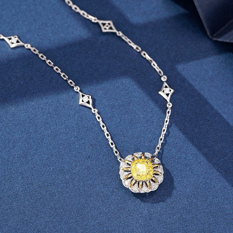 14k Gold 0.39 Ctw Natural Yellow Diamond & Diamond Necklace: Ref:230986272 // gold content:14k gold // main gemstone:yellow diamond // shape:cushion // carat weight:0. 19ct // color:yellow // treatment:natural // // adjacent gemstone 2 : diamond // shape:round
