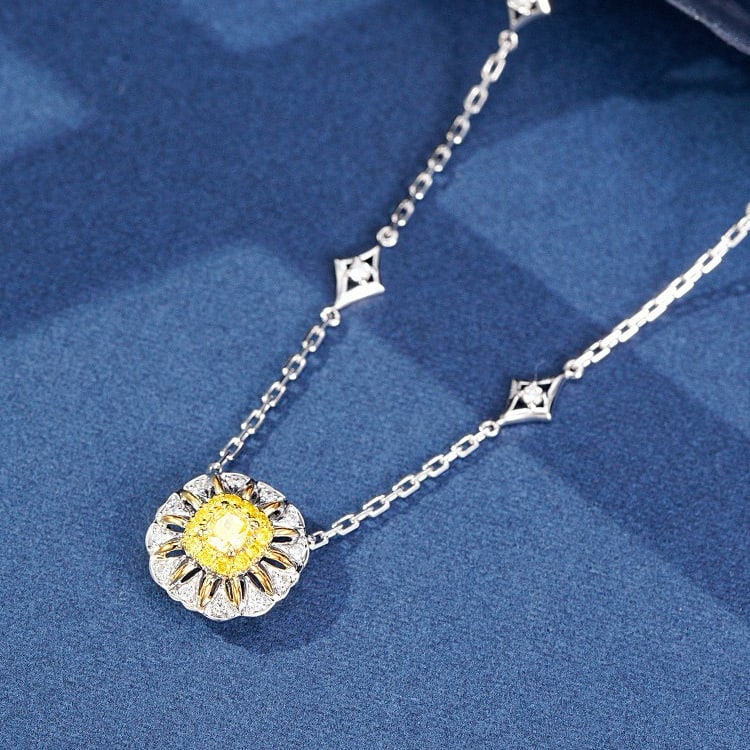 14k Gold 0.39 Ctw Natural Yellow Diamond & Diamond Necklace - 2