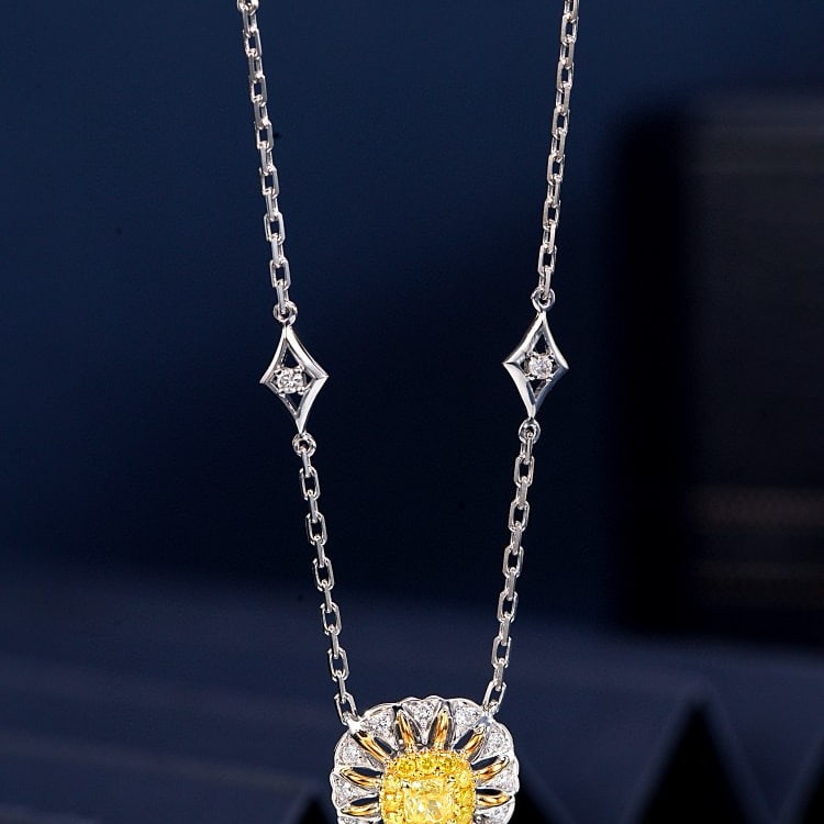14k Gold 0.39 Ctw Natural Yellow Diamond & Diamond Necklace - 4