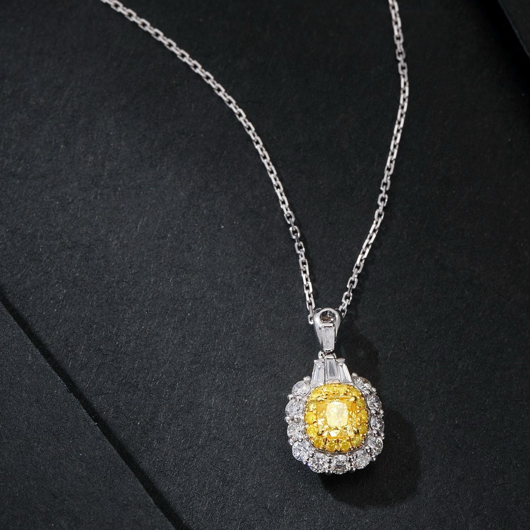 14k Gold 0.92 Ctw Natural Yellow Diamond & Diamond Pendant( Without Chain ): Ref:230986274 // gold content:14k gold // main gemstone:yellow diamond // shape:cushion // carat weight:0. 39ct // color:yellow // treatment:natural // // adjacent gemstone 2 : diamond // shape:multip