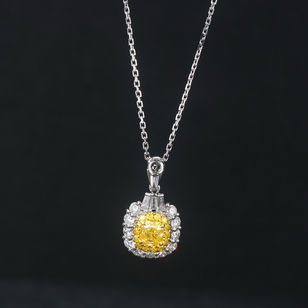 14k Gold 0.92 Ctw Natural Yellow Diamond & Diamond Pendant( Without Chain ) - 2