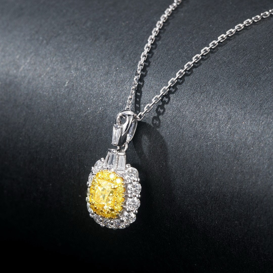 14k Gold 0.92 Ctw Natural Yellow Diamond & Diamond Pendant( Without Chain ) - 3