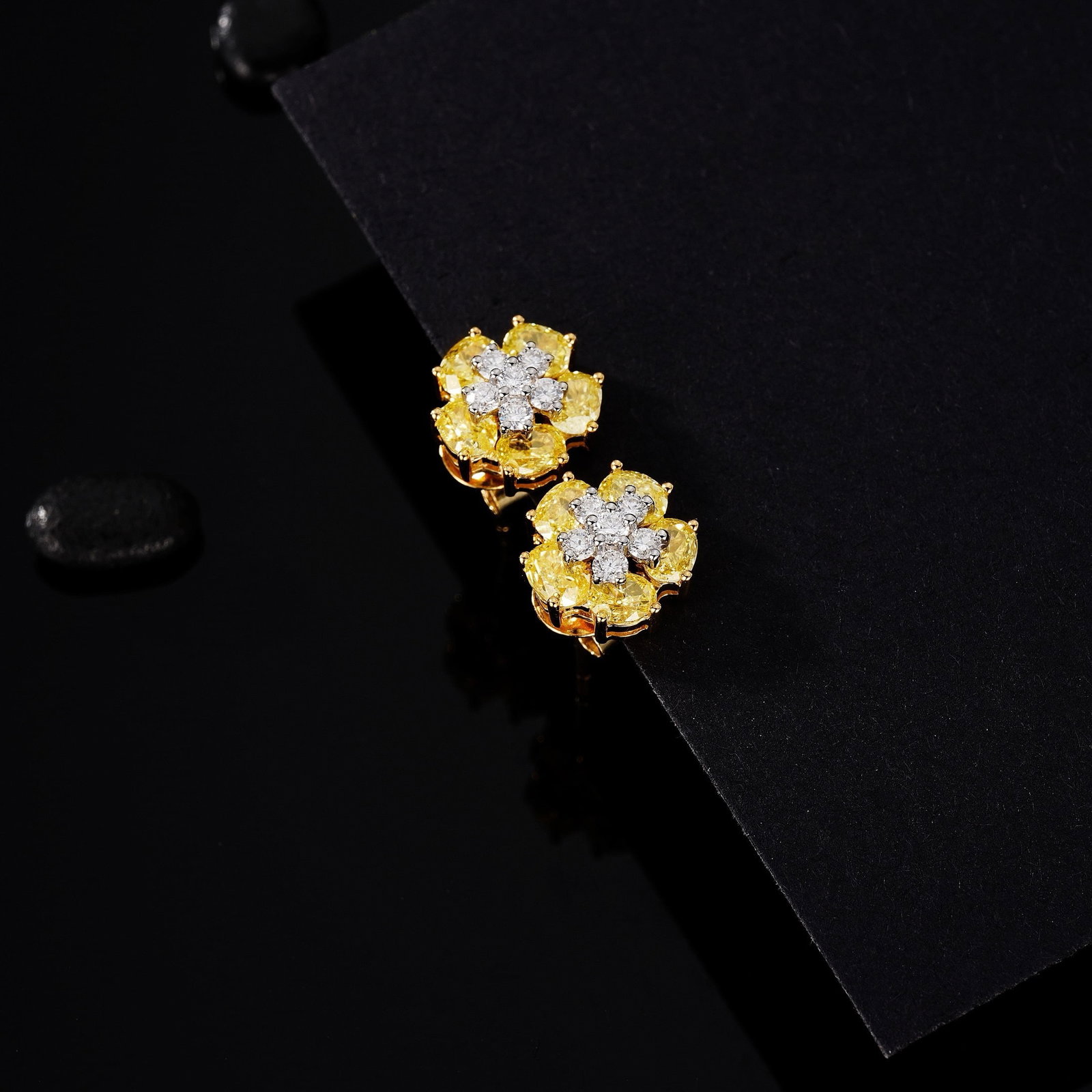14k Gold 1.22 Ctw Natural Yellow Diamond & Diamond Earrings - 2