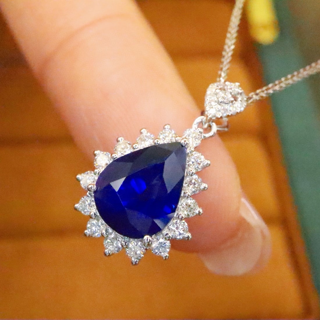 14k Gold 2.78 Ctw Natural Sapphire & Diamond Pendant( Without Chain ) - 2