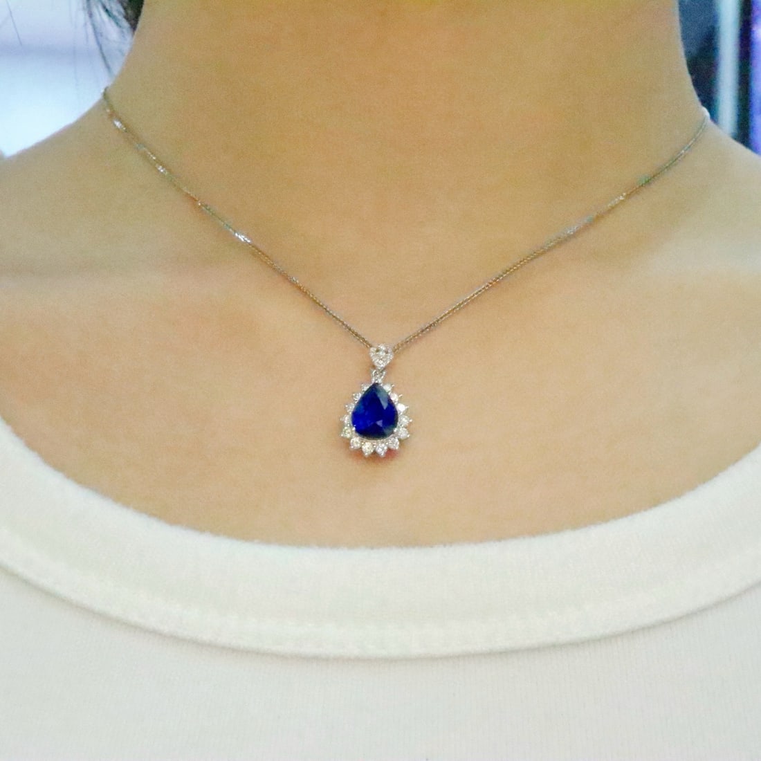 14k Gold 2.78 Ctw Natural Sapphire & Diamond Pendant( Without Chain ) - 5