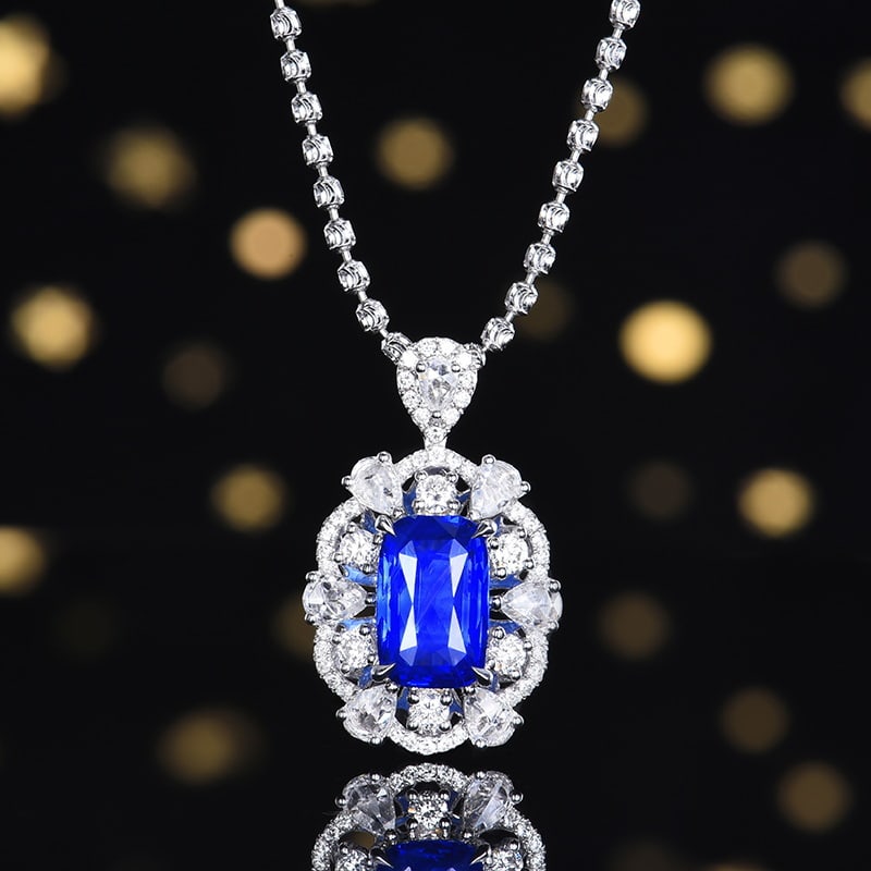 14k Gold 3.22 Ctw Natural Sapphire & Diamond Pendant( Without Chain ): Ref:230986284 // gold content:14k gold // main gemstone:sapphire // shape:cushion // carat weight:2. 5ct // color:blue // treatment:natural // // adjacent gemstone 2 : diamond // number of stones:58 /