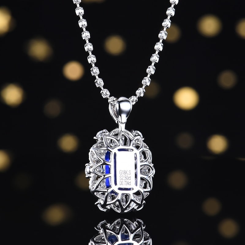 14k Gold 3.22 Ctw Natural Sapphire & Diamond Pendant( Without Chain ) - 2