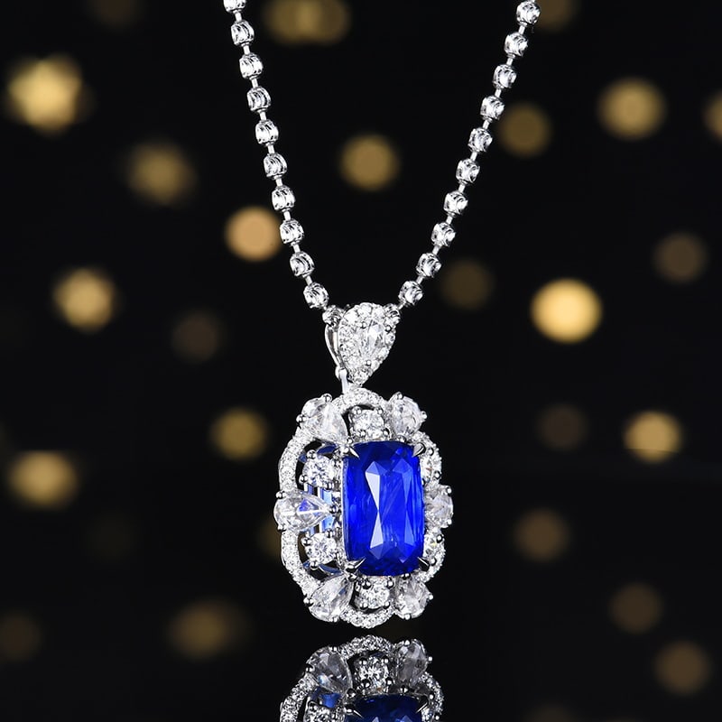14k Gold 3.22 Ctw Natural Sapphire & Diamond Pendant( Without Chain ) - 3