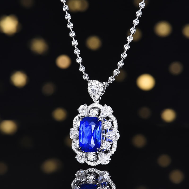14k Gold 3.22 Ctw Natural Sapphire & Diamond Pendant( Without Chain ) - 4