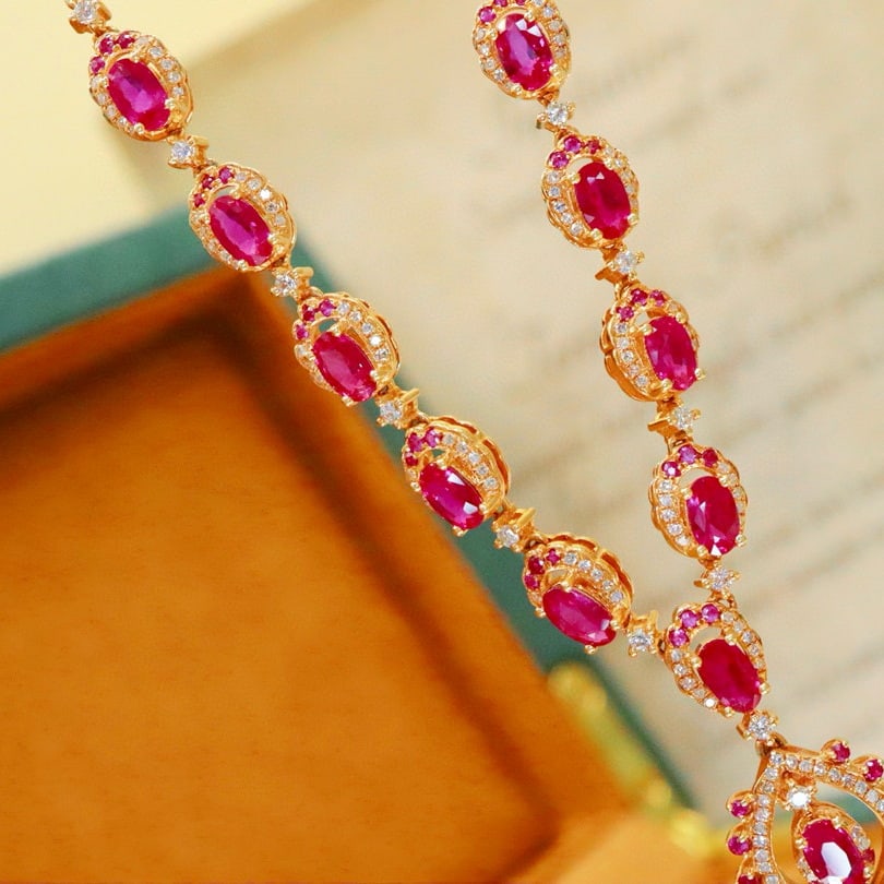 14k Gold 4.79 Ctw Natural Ruby & Diamond Necklace - 2