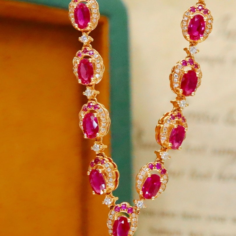 14k Gold 4.79 Ctw Natural Ruby & Diamond Necklace - 3