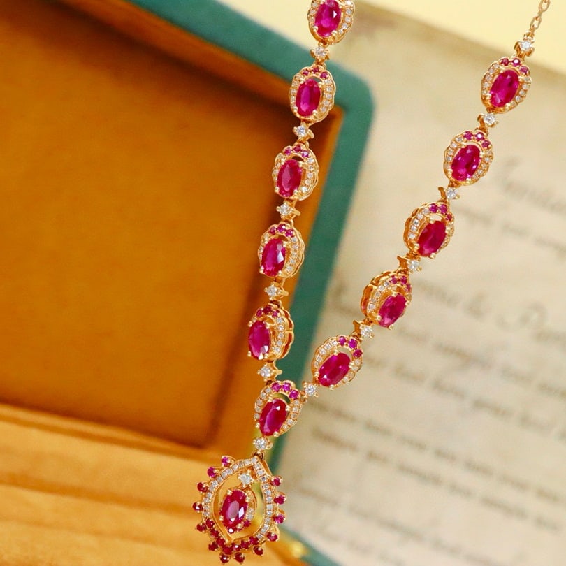 14k Gold 4.79 Ctw Natural Ruby & Diamond Necklace - 6