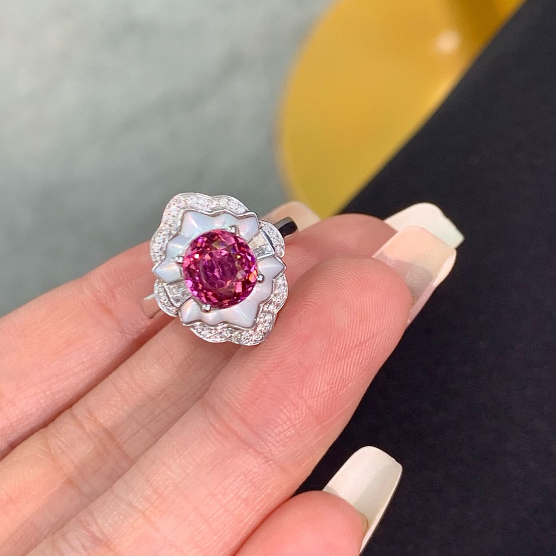 14k Gold 2 Ct Natural Tourmaline & Diamond Ring - 4
