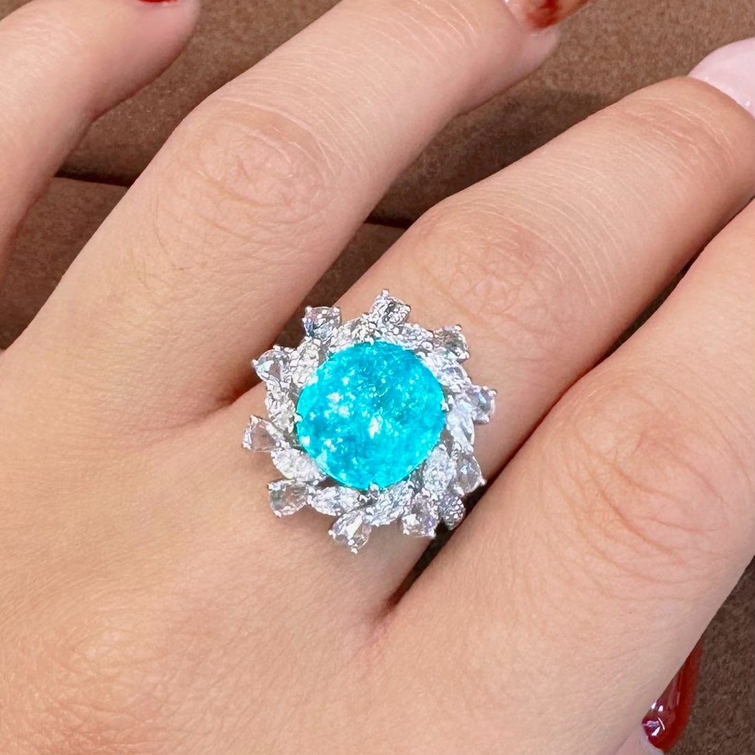 14k Gold 4.03 Ctw Natural Paraiba Tourmaline & Diamond Ring - 4