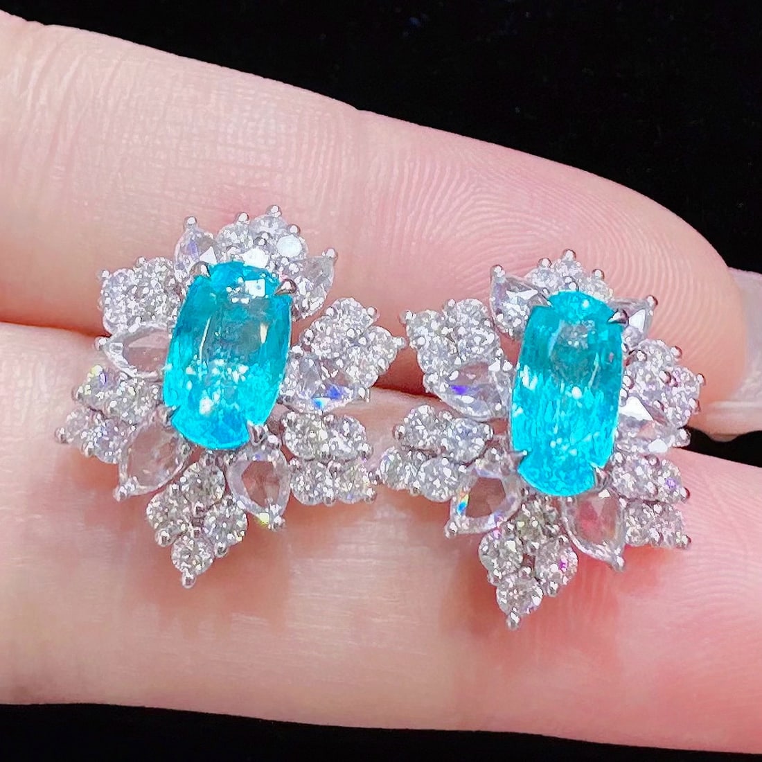 14k Gold 3.99 Ctw Natural Paraiba Tourmaline & Diamond Earrings - 2
