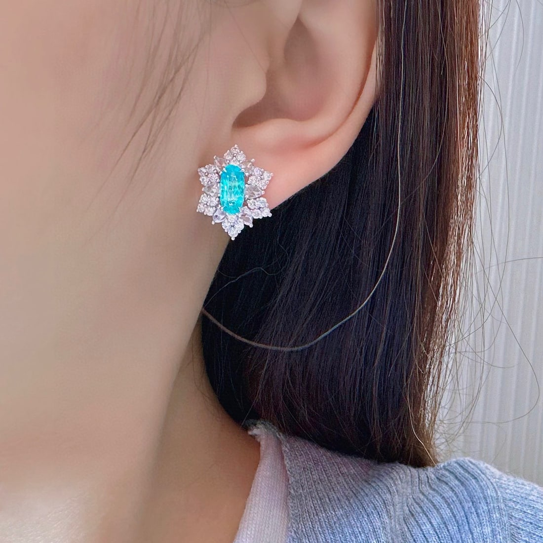 14k Gold 3.99 Ctw Natural Paraiba Tourmaline & Diamond Earrings - 3