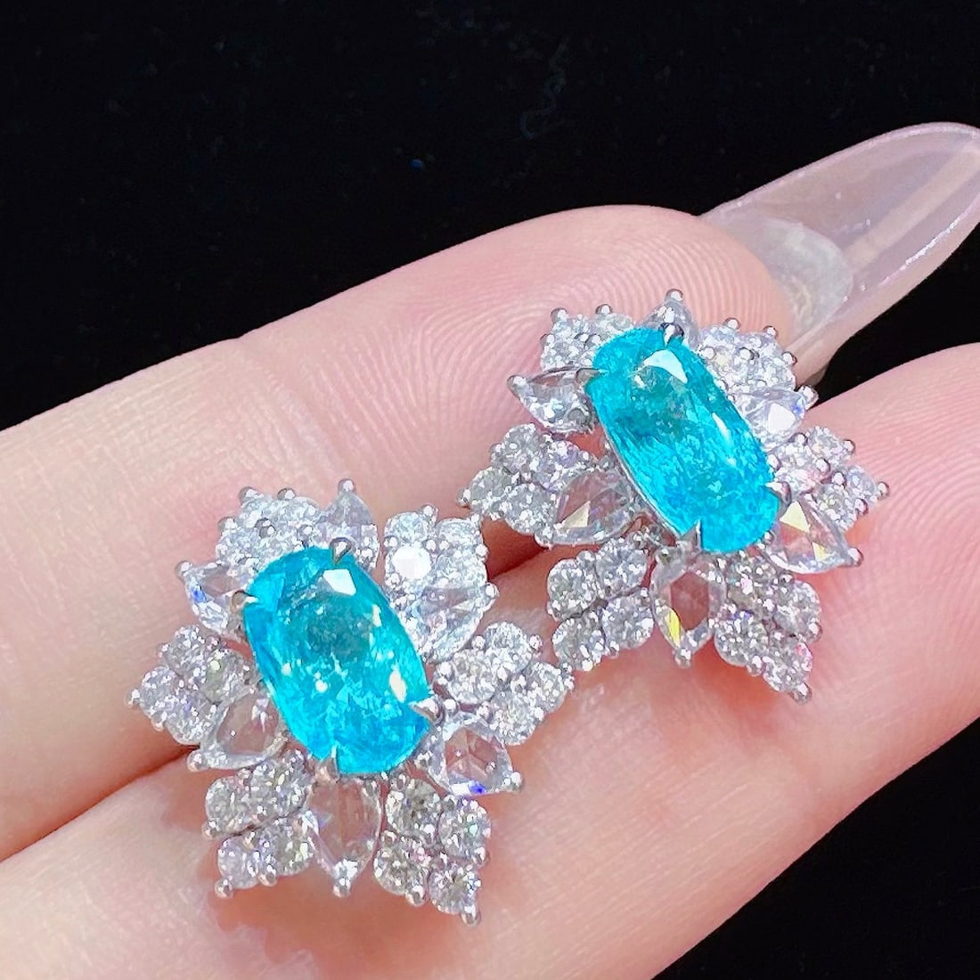 14k Gold 3.99 Ctw Natural Paraiba Tourmaline & Diamond Earrings - 4