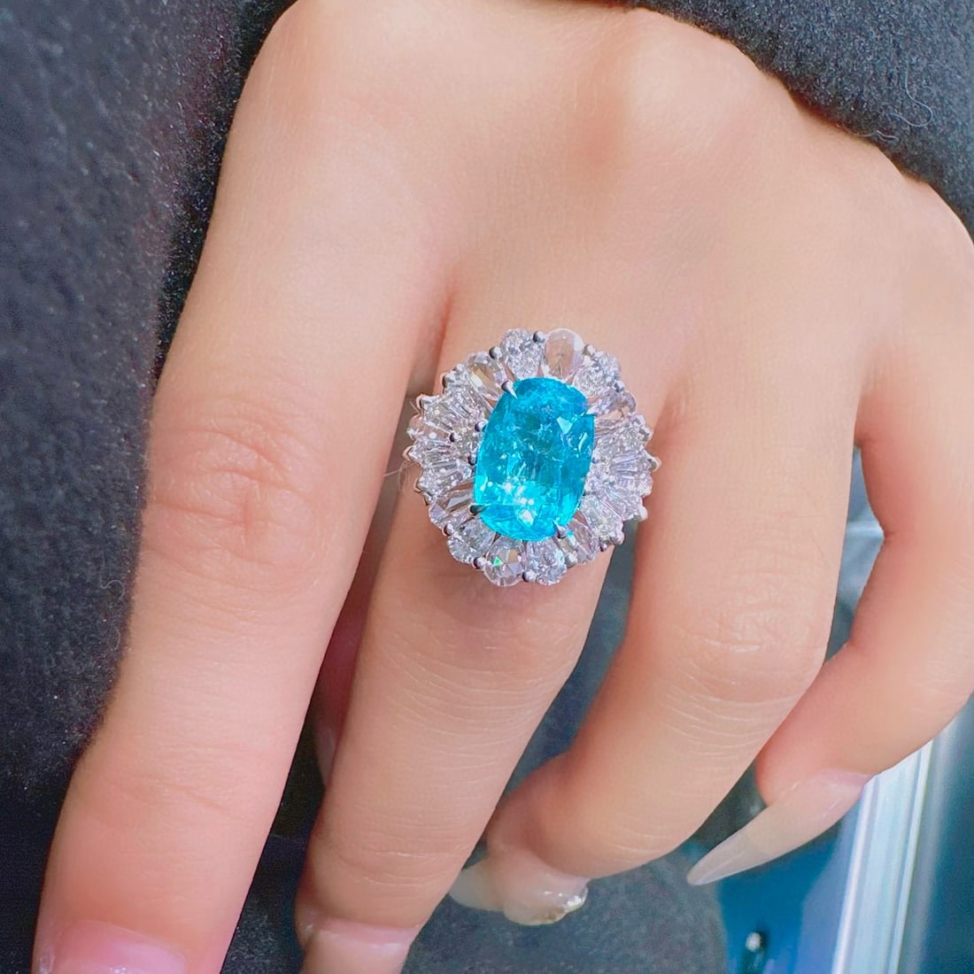 14k Gold 4.91 Ctw Natural Paraiba Tourmaline & Diamond Ring - 4